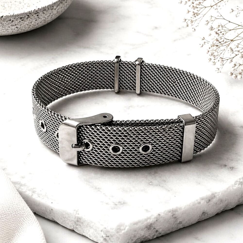 Vintage Silver Tone Mesh Buckled Belt Style Bracelet